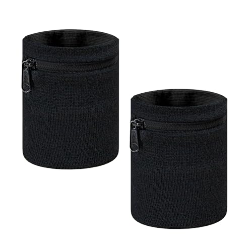2 Stück Schwarz Handgelenk Tasche,Sport Handgelenkstasche mit Praktischer Reißverschluss,Tragbar Nylon Handgelenk Brieftaschen,Unisex Wristband Geldbörse,Kleiner Artikel Lagerung,für Jogging Sport