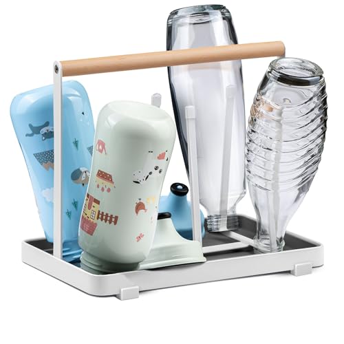 D&D Living® All-in-One Flaschenhalter für SodaStream - Abtropfgestell für Flaschen Aller Art: Duo/Crystal/Easy, Trink- und Babyflaschen - Universal-Trockenständer (Metall, Weiß)