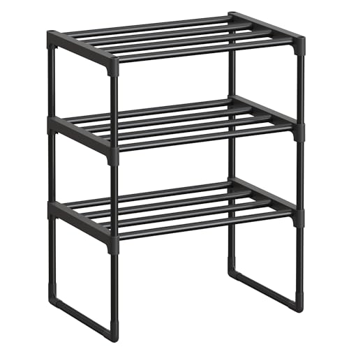 SONGMICS Schuhregal 3 Ebenen, Schuhständer Metall, Schuhaufbewahrung, Schuh-Organizer, aufrecht oder umgedreht, für 4-8 Paar Schuhe, stapelbar, Flur, 30 x 42,5 x 54,5 cm, schwarz LSA003B01