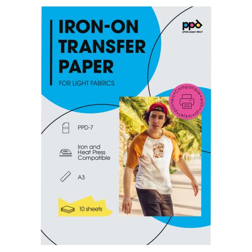 PPD 10 x A3 Inkjet Premium Transferpapier für helles Textil, Bügeleisen und Transferpresse PPD-7-10