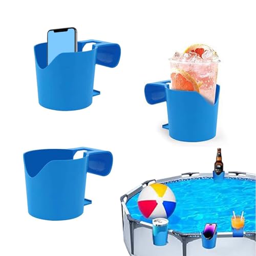 WISIRENT Pool Getränkehalter, 3 Pcs Pool Zubehör Pool Becherhalter Multifunktionaler Poolzubehör, Blauer Kunststoff-Getränkehalter für Den Pool für Getränke, Handys, Schlüssel, Geldbörsen