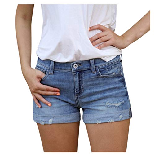 Jeanshose Kurz Damen Low Waist Stretch Kurze Hose Sommer Zerrissen Push Up Leggings Ripped Loch Hotpants Skinny Y2k Boyfriend Jeanshorts Denim Kurze Jeans Sommershorts mit Taschen