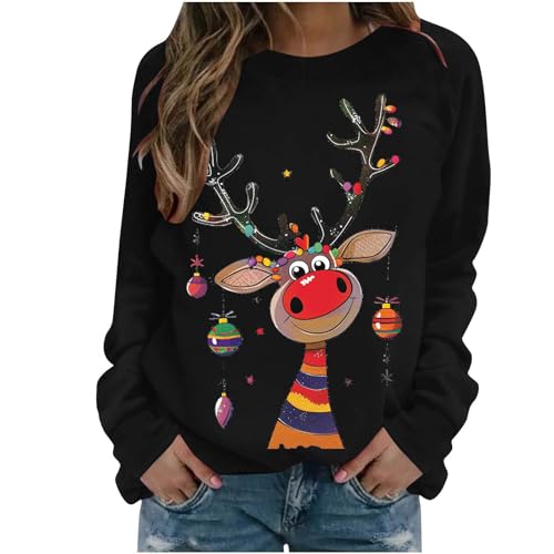 Black Friday Angebote 2024 AB Wann Weihnachtspullover Damen Lustig Fleece Weihnachten Pullover Langarm Weihnachts Sweatshirt Christmas Bedrucken Fleecepullover Weihnachtspulli Ohne