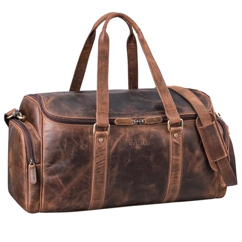 STILORD 'Myles' Vintage Reisetasche Herren Leder Weekender zum Umhängen Overnight Duffle Bag Großes Reisegepäck XL echtes Rindsleder, Farbe:Soria - braun