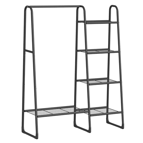 SONGMICS Kleiderständer, Wäscheständer mit 5 Ablagen, Metallrahmen, 40 x 101,7 x 153,3 cm, für Schlafzimmer, Wohnzimmer, Eingangsbereich, tintenschwarz HSR138B01