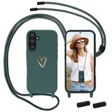 Handykette für Samsung Galaxy A55 5G Hülle mit Band, MoEvn Necklace Handyhülle mit Kordel für zum Umhängen Herz Muster Silikon Case Stoßfeste Schutzhülle mit Abnehmbar Kette für Samsung A55, Grün