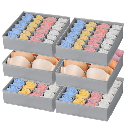 Joyoldelf 6er Set Unterwäsche Organizer, Socken und BHs Schubladen Organizer Aufbewahrungsbox, Ideale Lösung für Kleiderschrank Organisation (Grau)
