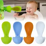 QOMJUFA 4 Pack Quetschies Löffel, Silikon Baby Quetschie Babylöffel Squeeze Feeder Löffelaufsatz für Quetschbeutel, Quetschie Löffel, Babylöffel Quetschieaufsätze, 4 Farbe