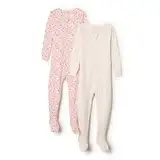 Amazon Essentials x Sofia Grainge Unisex Baby Eng anliegender Pyjama aus Baumwolle mit Fuß, 2er-Pack, Kleine Häschen/Schaf, 0-3 Monate