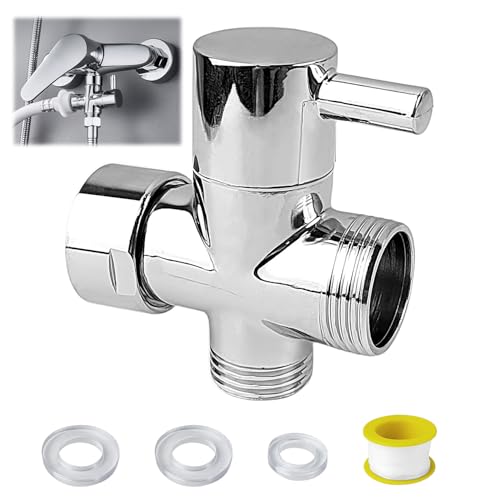 3 Wege Ventil G3/4 Zoll, Umschaltventil Dusche, 3 Wege Umschaltventil Massives Messing, Sanitär-Ventile, Duschsystem Ersatzteil, für Toiletten, Badezimmer, Küche (Silber)