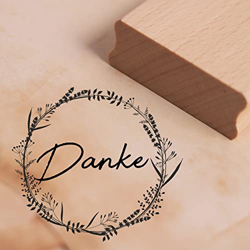 DEKO-LANDO Motivstempel Danke Vintage Stempel Blumenkranz 48 x 44 mm, Natur