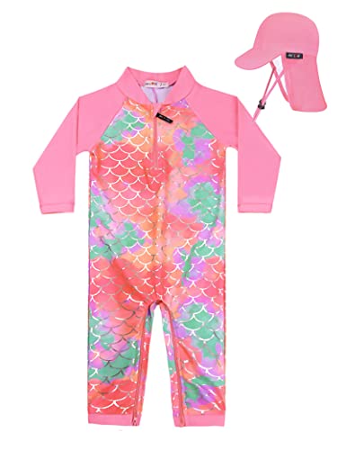 weVSwe Badeanzug Baby Rash Guard UPF 50+ UV-Schutz Langarm Sommer Sonnenhut Rosa Fischschuppen 6-12 Monate