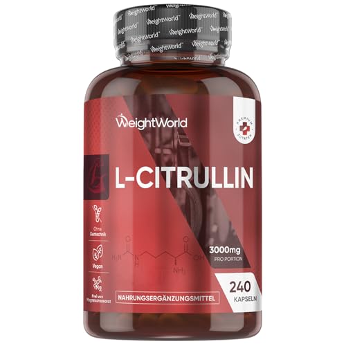 L-Citrullin 3000mg pro Portion - 240 vegane Kapseln - 4 Kapseln täglich - Frei von Magnesiumstearat & Ohne Gentechnik - Citrulline von WeightWorld
