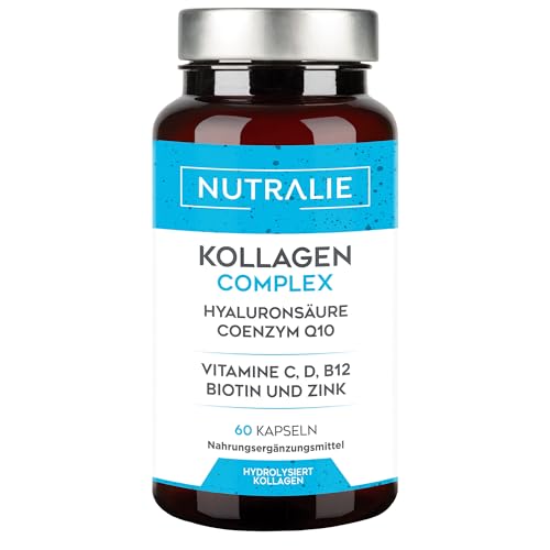 Kollagen Kapseln Komplex + Q10 Hyaluron - Hochdosiert - Gelenke Haut - Biotin Vit C D B12 Zink - Collagen Hydrolysat in 60 Kapseln - Nutralie