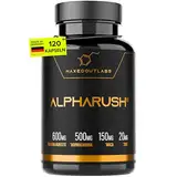 Alpharush | Männer Komplex mit Maca (20:1) | Hochdosiert mit Tribulus Terrestris, Ashwagandha und Fadogia Agrestis | Maca Kapseln Männer | Alternative zu Tongkat Ali | 120 Kapseln Men Macca Booster