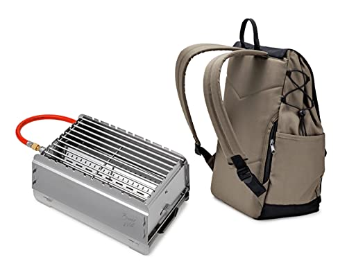BRUZZ WILLI kompakter 50 mbar Gasgrill Bruzz Willi BW1.1, Brenner mit starken 3,5 kW, Rucksack mit Kühlfach, schneller Auf- und Abbau, inkl. Multifunktionstool mit Flaschenöffner