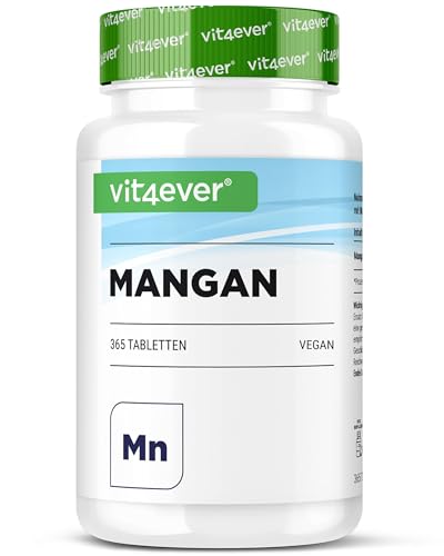 Mangan 10 mg - 365 Tabletten für 1 Jahr - Laborgeprüft (Wirkstoffgehalt & Reinheit) - Hohe Bioverfügbarkeit durch Mangan Bisglycinat - Vegan