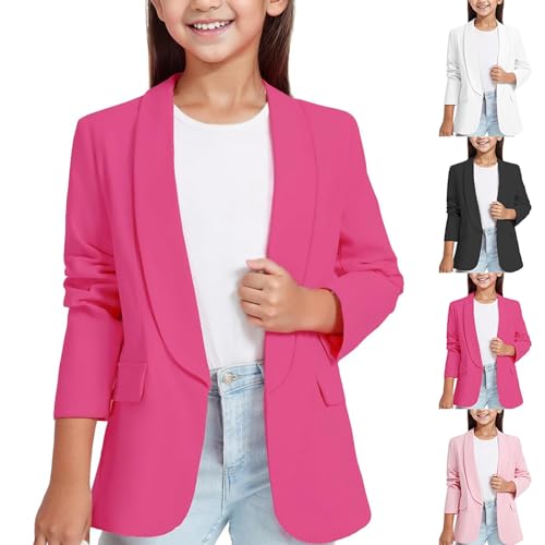 Mädchen Blazer Anzug Langarm Einfarbig Casual BlazerArbeit Büro Open Front Jacke Anzug Frühling Herbst Kinder Formale Offene Mädchen Blazer Anzugjacke für Kinder 3-14 Jahre