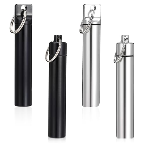 Oruola 4 Stück Zahnstocher Behälter,Zahnstocher für Unterwegs,Zahnstocherhalter,Schwarz und Silber Zahnstocherspender,Portable Zahnstocherhalter Edelstahl für Outdoor,Picknick,Camping
