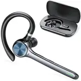 Hoxe Bluetooth Headset,Headset mit mikrofon Bluetooth 6.5 Tage Standby-Zeit,30 Std Sprechzeit mit Ladebox freisprechanlage Bluetooth Ohr V5.3 für Büro und Fahren/Schwarz Pro