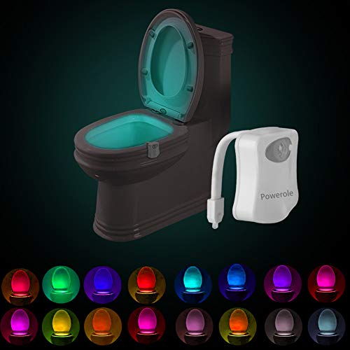 Powerole 1 Stück Toilette Licht WC-Nachtlicht, PIR-Bewegungssensor Lichtsensor, wasserdicht LED-Waschraum, 16 Fabre Beleuchtung Nachtlicht, batteriebetrieben, für Kinder Badezimmer Hause