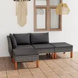 Homgoday 4-TLG. Garten-Lounge-Set mit Kissen Gartenmöbel Set Gartenlounge Sofa Balkon Lounge Sofa Ecksofa Garten Sitzgruppe Balkonmöbel Gartengarnitur Poly Rattan Grau