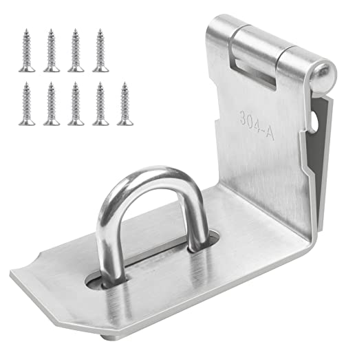 Überfalle Heavy Duty Rechter Winkel, JatilEr Sicherheitsüberfalle 5.5 Zoll Überfalle Abschließbar mit 9 Groß Rostschutzschrauben Vorhängeschloss Riegel 304 Edelstahl für Vorhängeschloss, Schränke,Tore