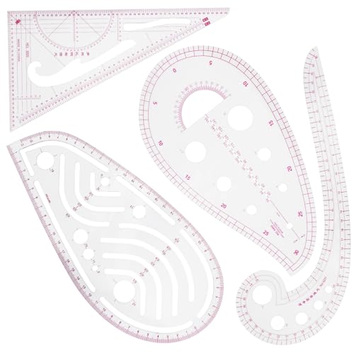 Baxcdyswe 4 Stück Schneiderlineal, Kurvenlineal, Nählineal, Lineal Nähen, Metrisches Lineal Set für das Schneidern Nähen, Musterdesign, Zeichnungsvorlage und Schneiden von Stoff