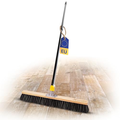 Novaliv Saalbesen mit Rosshaarmischung I 60cm mit Teleskopstiel I weiche Borsten Kehrbesen Hofbesen Feinstaubbesen