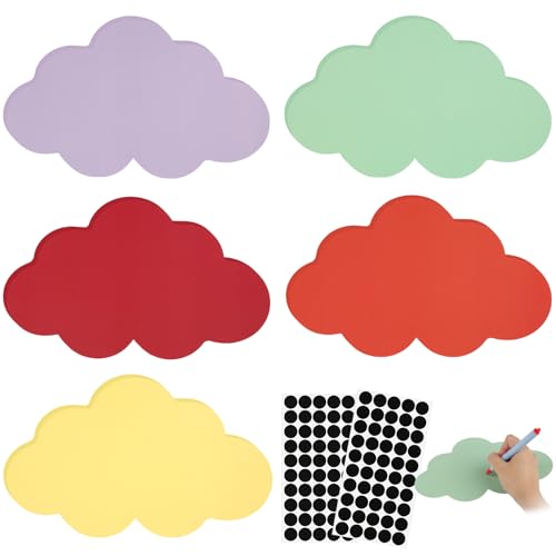 50 Stück Moderationskarten Wolken, 5 Farben Metaplankarten, Präsentationskarten Set, Karteikarten Mitteilungskarten mit 100 Selbstklebenden Klettband für Büro Schule Vortrag (23 x 14cm)