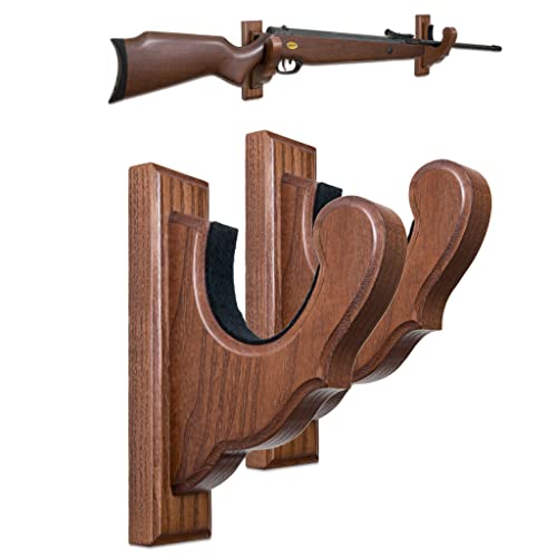 TESLYAR 2er Set Holz Waffenhalterung Wand Braun Gewehr Wandhalterung 17x12x4,5 cm - Gewehrhalter Wand, Waffenhalter Langwaffen, Gewehr Halterung aus Hartholz für Waffenlagerung und Ausstellung