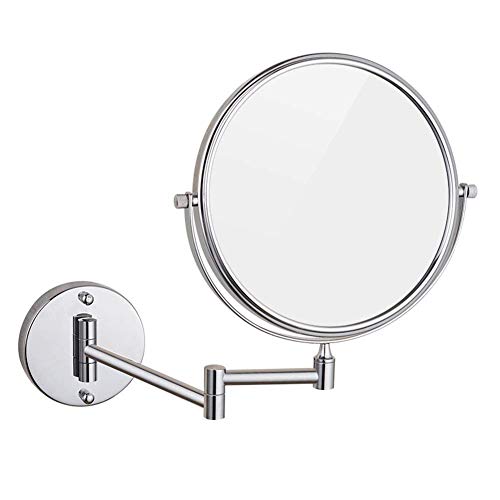 Wandmontierter Schminkspiegel mit 3-facher Vergrößerung, Schminkspiegel for Mädchen, 6 Zoll, 360 Grad drehbar, beidseitig ausziehbar, Badezimmer und Hotel, verchromt, aus Messing(Stainless Steel)
