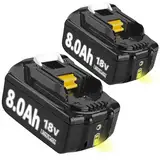 2 Stück 18V 8.0Ah/8000mAh Ersatzakku für Makita BL1860B BL1840 BL1830 BL1860B BL1815 BL1835 BL1850B BL1845 BL1850 BL1860B 194205-3 LXT-400 with LED Werkzeugakku