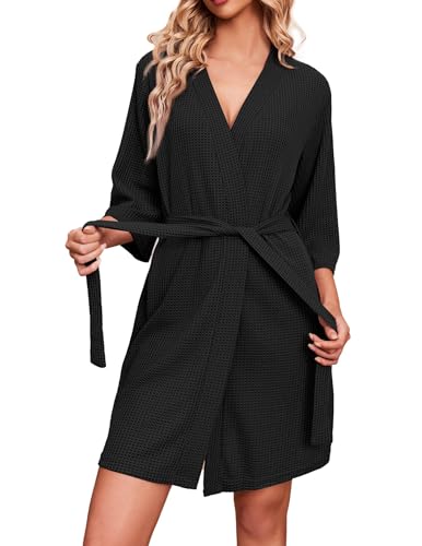 Ekouaer Morgenmantel Damen Kimono Hochzeit Dressing Gown Elegant Bademäntel Frau Negligee Sommer Große Größe Schwarz XXL