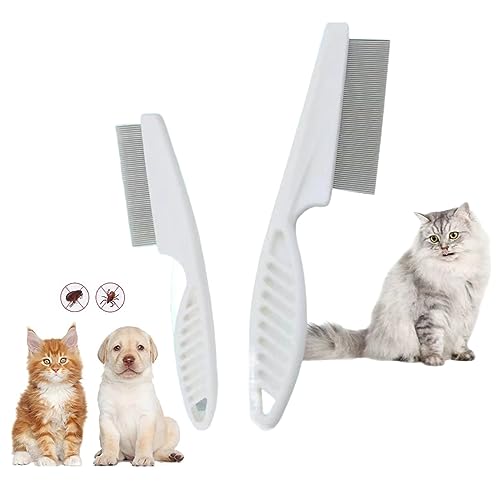 MUUWUU Flohkamm für Hunde & Katzen, Profi Hundekämme Haustierkamm zum Entfernen Flöhe, Läusekamm Staubkamm Mit abgerundeten Metall Zinken zur sanften Pflege,2 stück(groß+klein)