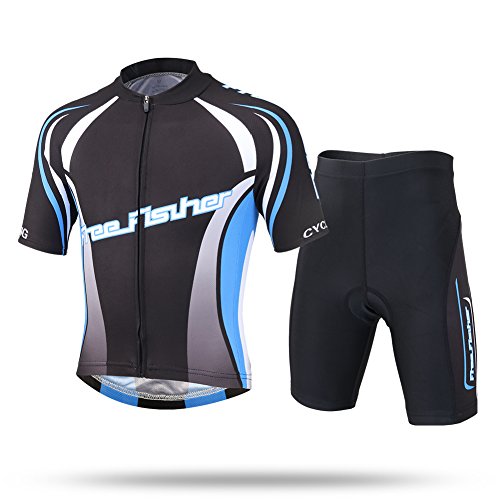 SXSHUN Radtrikot Set Fahrrad Anzüge Kinder atmungsaktiver Fahrradanzug Kurzarm Fahrradhemd + mit Sitzpolster Radhose schnell trocknendem Material Jungen Mädchen, Kopf, 122-128