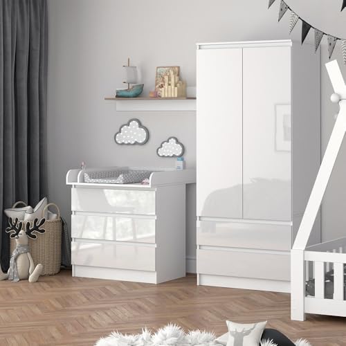 Vicco Wickelkommode Emma, Wickelaufsatz für die Kommode, Weiß, 80 x 85.4 cm mit 3 Schubladen