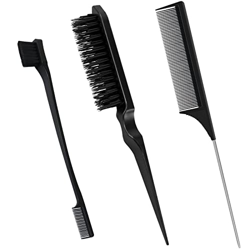 Sularpek 3 Stück Sleek Bun Bürste Set, Doppelkanten Teasing Haarbürste und Rattenschwanz Kamm, Borsten Haarschnitt Haarkamm Pflege Kanten für Friseurin Frauen Baby Kinder