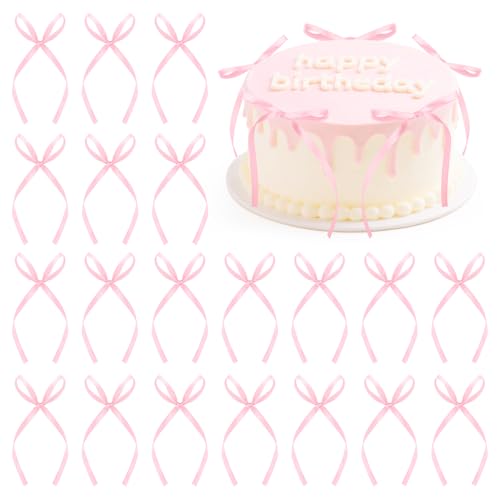 KILDOWS 20 Stück Cake Topper mit Schleife, Rosa Schleife Torten Deko, Kuchen Dekorationen für Hochzeit, Brautparty, Geburtstag, Gedenktag, Valentinstag