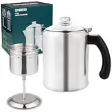 APOXCON 8-Tassen-Edelstahl-Kaffeemaschine für Camping und Outdoor-Reisen, Perkolator-Kaffeekanne mit hitzebeständigem Borosilikatglas-Knauf & stilvollen Griffen für jede Herdplatte