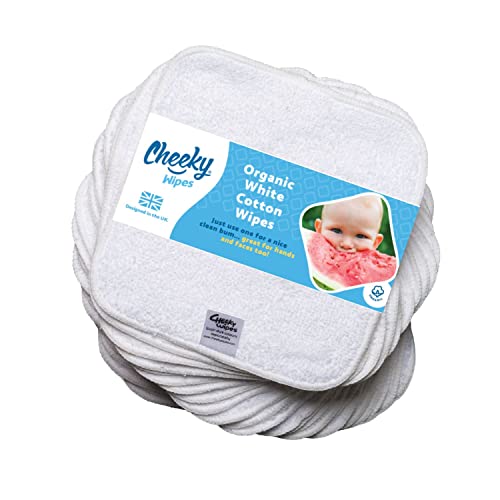 Cheeky Wipes - Bio-Premium-Babytücher aus schwerer Baumwolle, weiß, 25 Stück – 15 x 15 cm