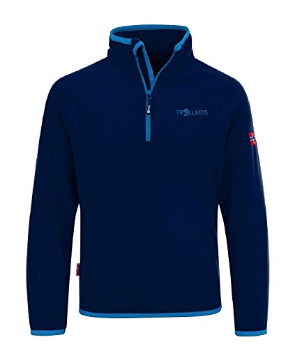 Trollkids Kinder Fleece-Pullover Nordland mit Reißverschluss, Marineblau/Hellblau, Größe 176