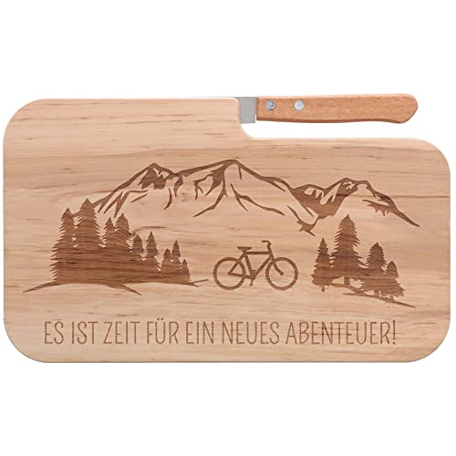 Spruchreif | Brotzeitbrett mit Messer | Frühstücksbrett mit Gravur | Holzbrett mit Messer | Outdoor Geschenk | Geschenk für Radfahrer und Mountainbiker | Radsport | Outdoor Frühstück