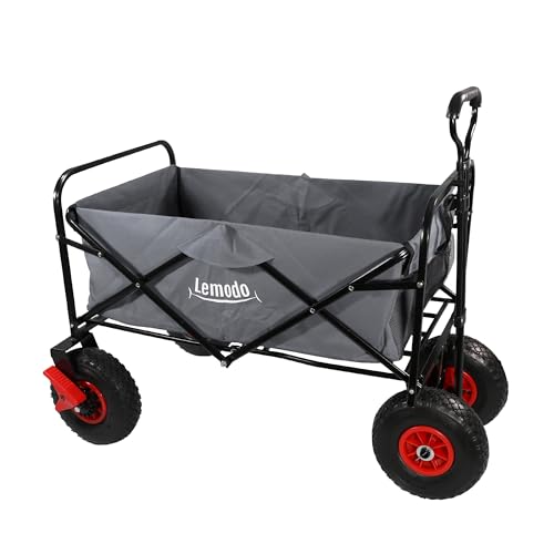 LEMODO Bollerwagen faltbar in grau, Handwagen mit Luftreifen, Leiterwagen mit 120 kg Tragkraft, Faltbollerwagen mit 2 Bremsen, Transportwagen für Hunde, Utensilien und Gepäck