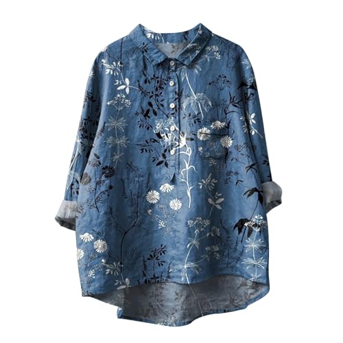 Longshirt Damen, Musselin Bluse Damen Langarm Große Größen Personalisierte Leinenbluse Oversize Shirt Casual Leinenhemd Elegante Leinen Hemdbluse Leichte Langarmshirt Tunika Oberteile Top