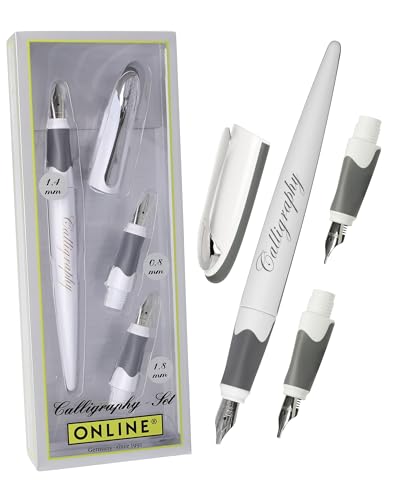 Online Air Kalligraphie Set Weiß – Muttertagsgeschenk I Schönschreibfüller mit Kombipatrone & 3 Federn (0,8/1,4/1,8mm) I Kalligraphie Füller Geschenkset für Standard-Tintenpatronen & Konverter