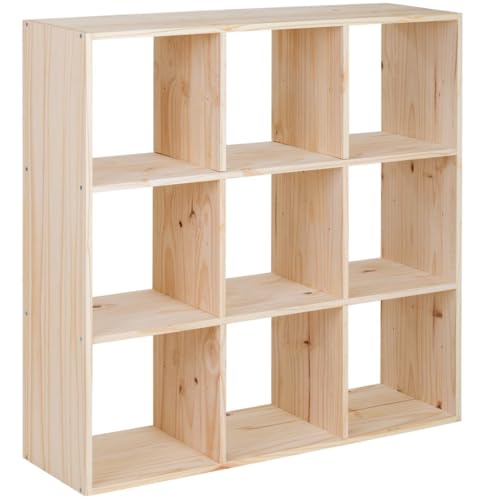 KUBIK Regal Kiefernholz, Massivholz-Würfelregal, 3x3, Kiefer, 9 Fächer, 104,9 x 104,8 x 30 cm, Raumtrenner, Standregal, Raumteiler Regal, Kiefer Massiv, Bücherregal Massiv, Highboard, Kinderzimmer