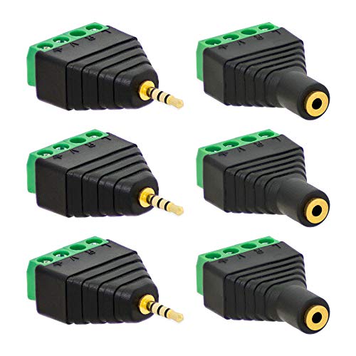 E.T 3X Klinken Stecker + 3X Buchsen 2,5mm Adapter > Terminalblock 4 Pin Schraub Klemme Set
