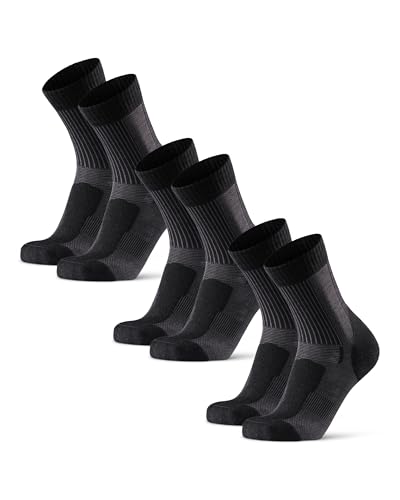DANISH ENDURANCE Leichte Merino Wolle Wandersocken, Sommer Wollsocken, Unisex, für Herren & Damen, 3 Paar, Schwarz, 43-47