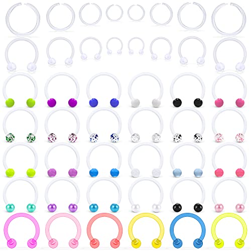 Jenxnjsjo Transparenter Kunststoff, 16 g, Septum-Smiley, Daith, Helix-Ohrringhalter, mehrfarbig, flexibel, Hufeisen, Körperpiercing, Schmuck für Damen und Herren, Chirurgie, MRT, Kunststoff, Bio-Flex
